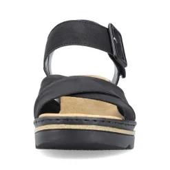 Discount Women'S Wedge Sandals Jet Black Ladies Heeled Shoes