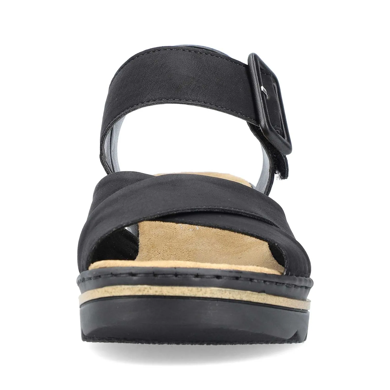 Discount Women'S Wedge Sandals Jet Black Ladies Heeled Shoes