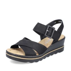 Discount Women'S Wedge Sandals Jet Black Ladies Heeled Shoes