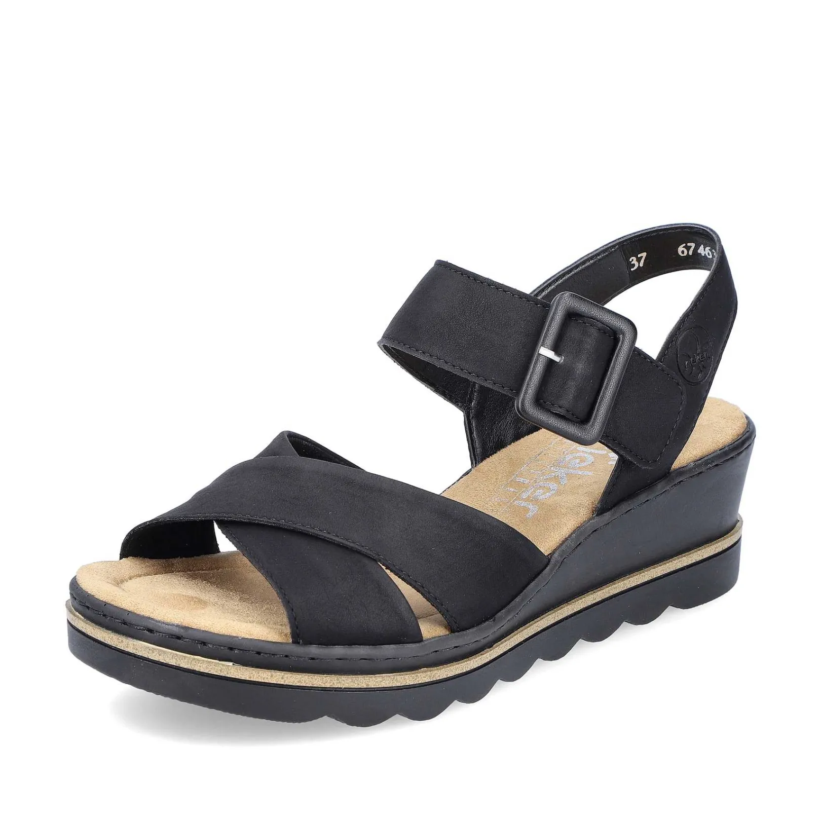 Discount Women'S Wedge Sandals Jet Black Ladies Heeled Shoes