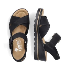 Discount Women'S Wedge Sandals Jet Black Ladies Heeled Shoes