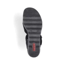 Discount Women'S Wedge Sandals Jet Black Ladies Heeled Shoes