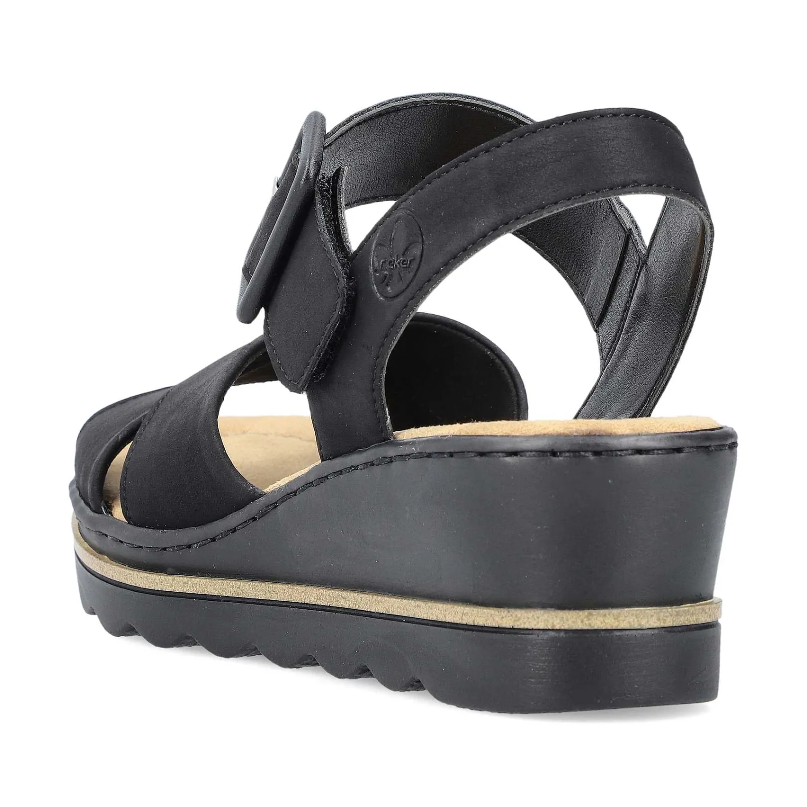 Discount Women'S Wedge Sandals Jet Black Ladies Heeled Shoes