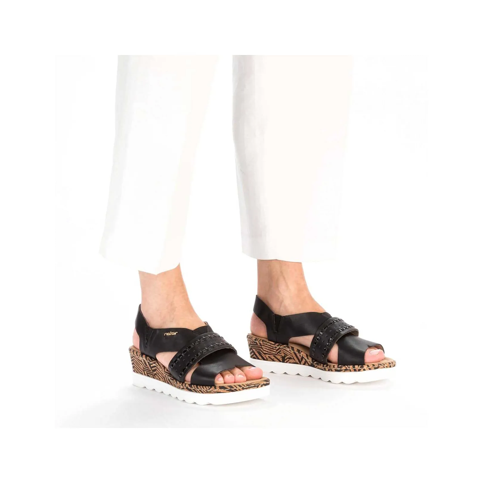 Discount Women'S Wedge Sandals Night Black Ladies Heeled Shoes