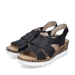 Discount Women'S Wedge Sandals Night Black Ladies Heeled Shoes