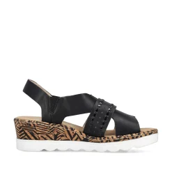 Discount Women'S Wedge Sandals Night Black Ladies Heeled Shoes