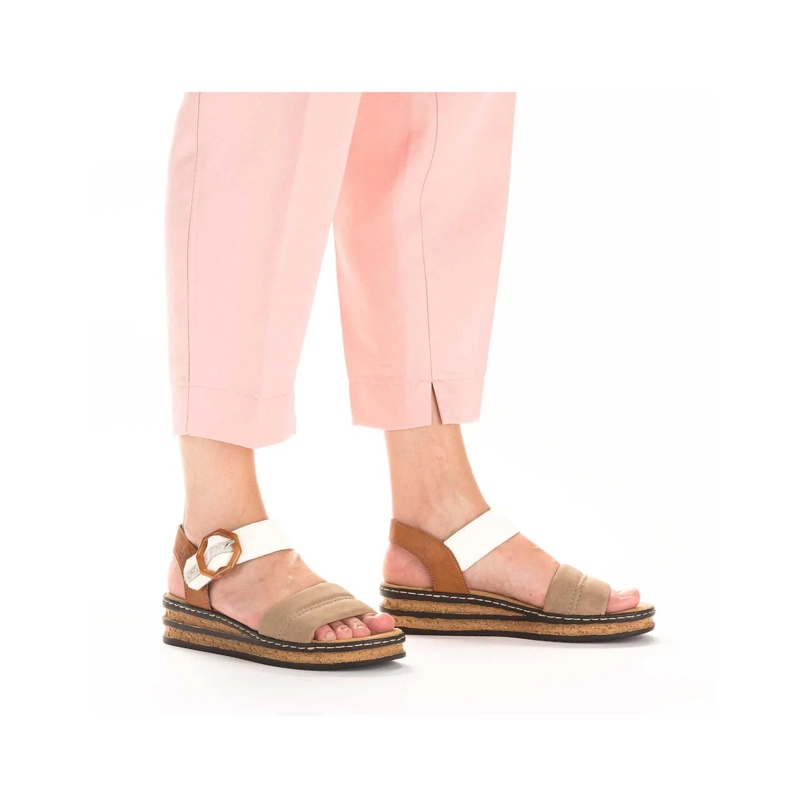 Outlet Women'S Wedge Sandals Brown Beige-Black Ladies Heeled Shoes