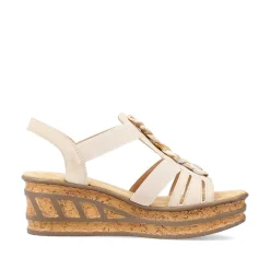 Women'S Wedge Sandals Cream Beige Ladies Heeled Shoes