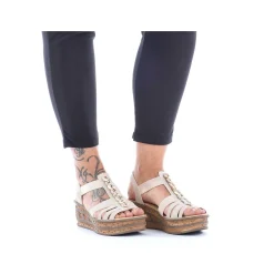 Women'S Wedge Sandals Cream Beige Ladies Heeled Shoes