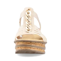 Women'S Wedge Sandals Cream Beige Ladies Heeled Shoes