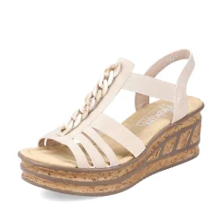 Women'S Wedge Sandals Cream Beige Ladies Heeled Shoes