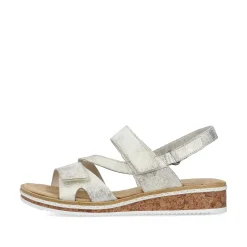 Outlet Women'S Wedge Sandals Silver Metallic Ladies Heeled Shoes
