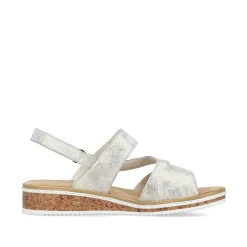 Outlet Women'S Wedge Sandals Silver Metallic Ladies Heeled Shoes