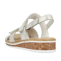 Outlet Women'S Wedge Sandals Silver Metallic Ladies Heeled Shoes