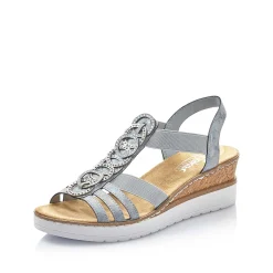 Outlet Women'S Wedge Sandals Denim Blue Ladies Heeled Shoes