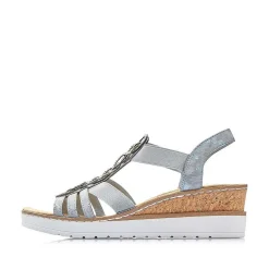 Outlet Women'S Wedge Sandals Denim Blue Ladies Heeled Shoes