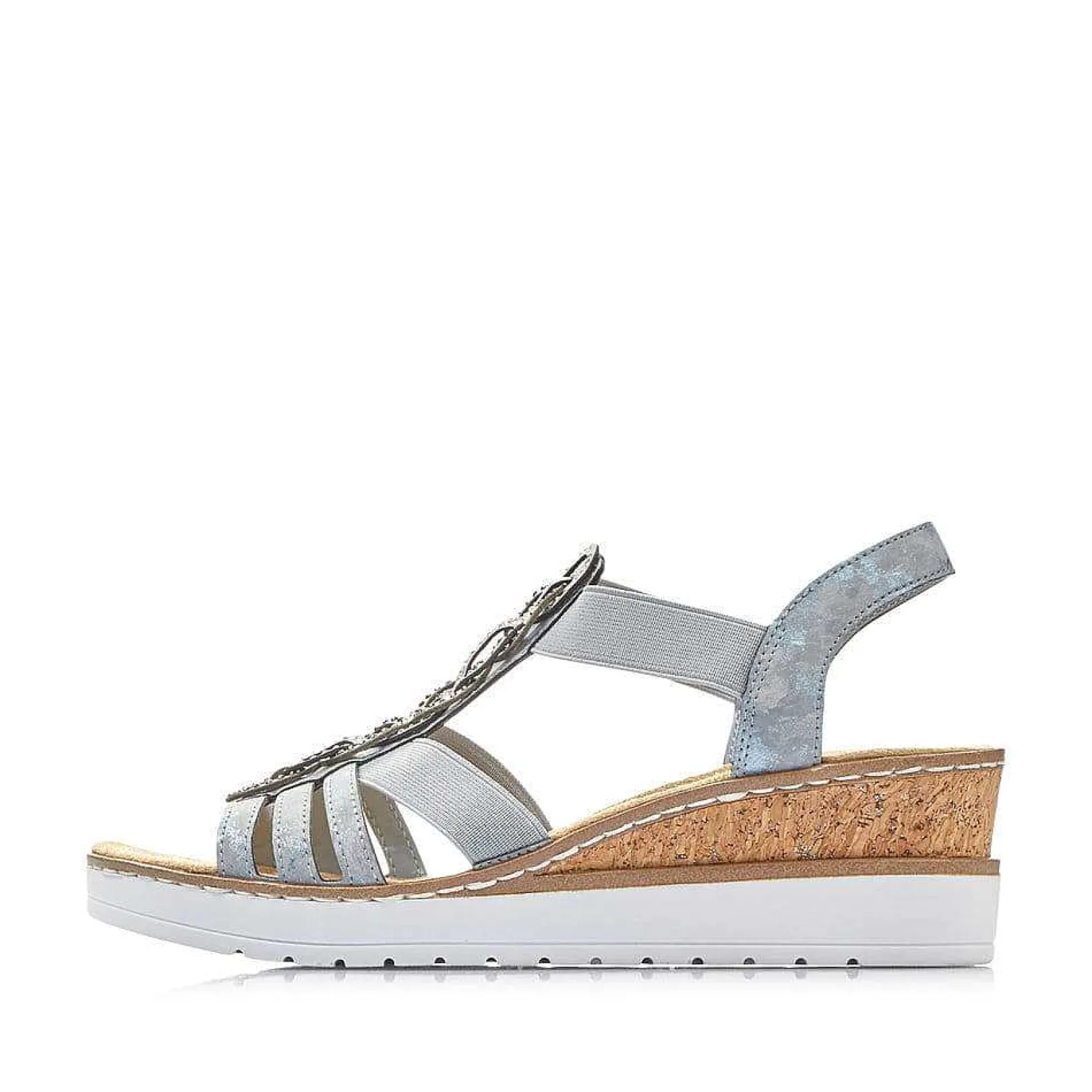Outlet Women'S Wedge Sandals Denim Blue Ladies Heeled Shoes