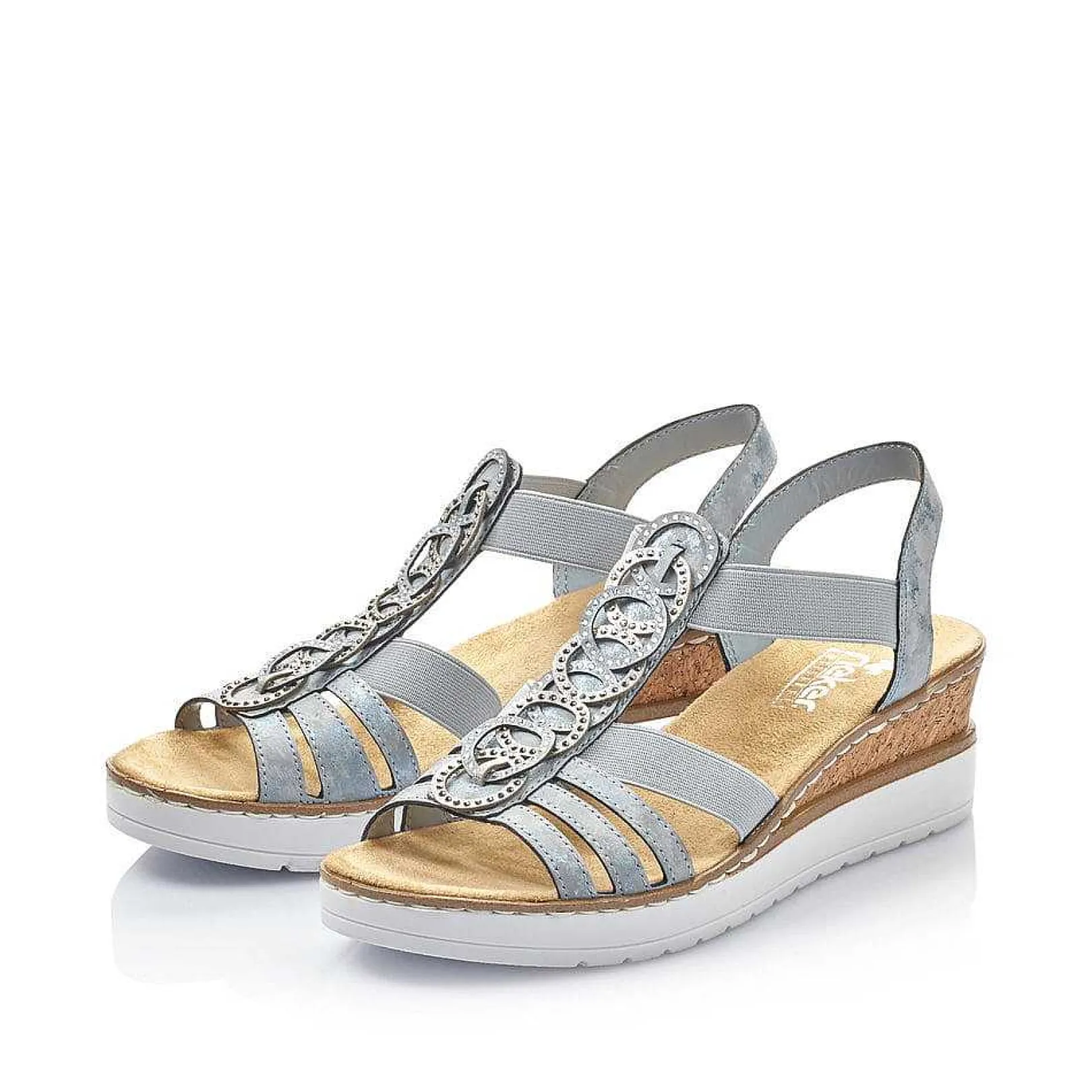 Outlet Women'S Wedge Sandals Denim Blue Ladies Heeled Shoes
