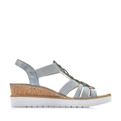 Outlet Women'S Wedge Sandals Denim Blue Ladies Heeled Shoes